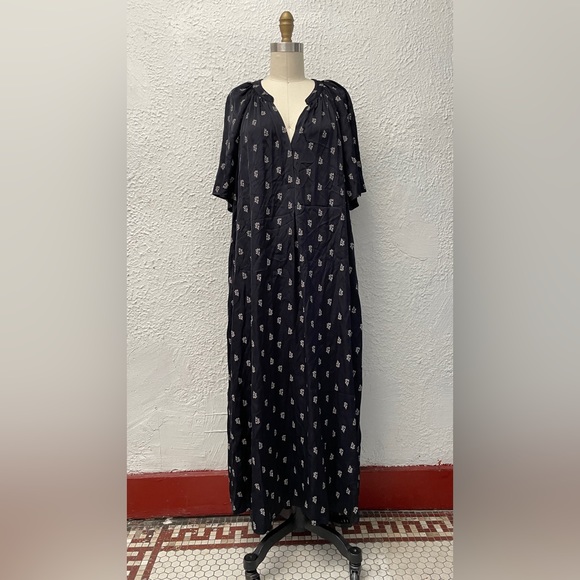 NWT THE WHITE COMPANY Printed Washed-Satin Midi Dress in Navy/Ecru - Picture 9 of 11